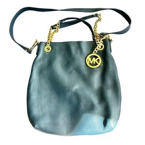 Michael Kors Jet Set Leather Shoulder Bag Navy Blue